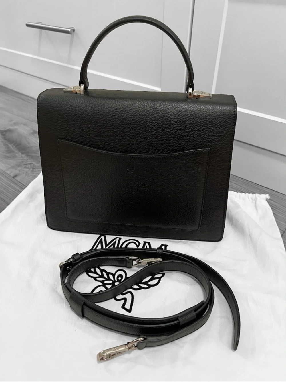 MCM Patricia Pocket Satchel in Black Grained Leather - Picture 2 of 10